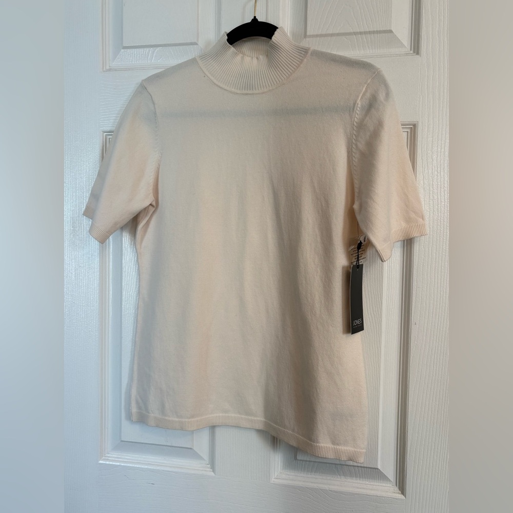 Jones New York Mock Neck Short Sleeve Sweater Top White Size Small NWT Soft Knit - Picture 3 of 9